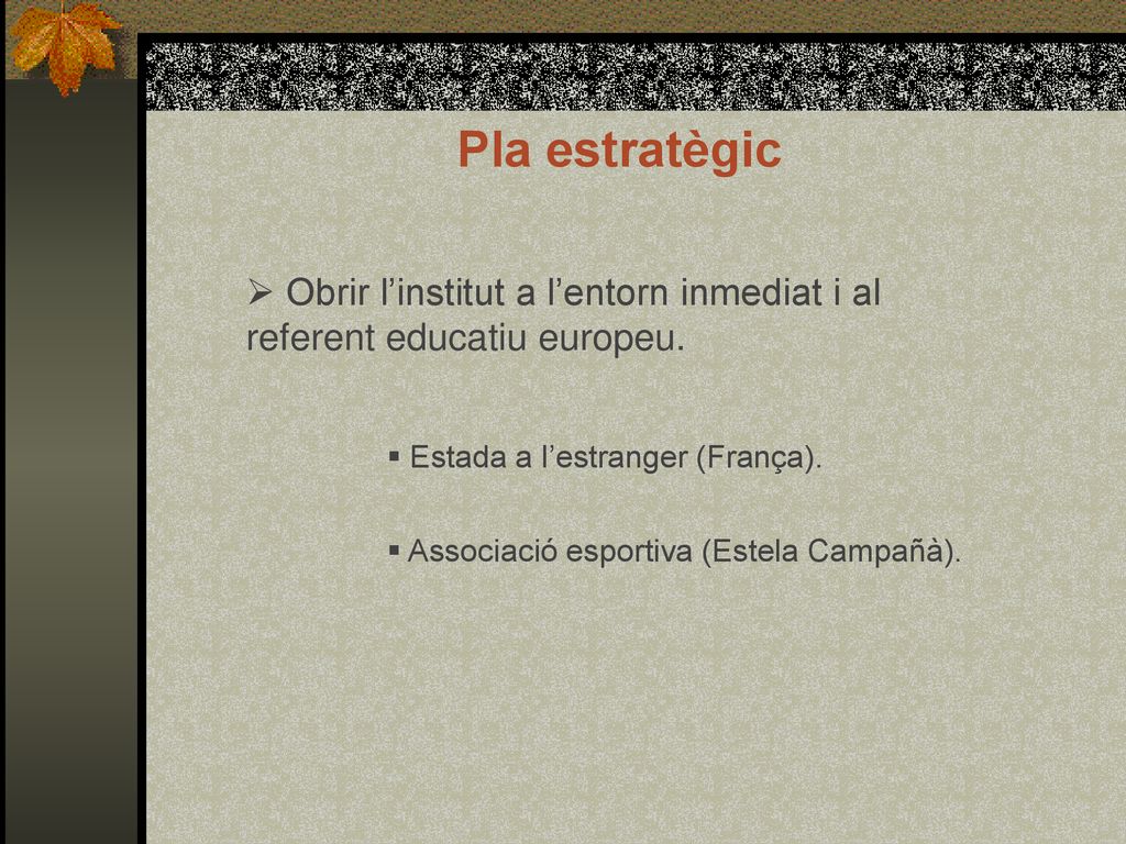 Pla estratègic Obrir l’institut a l’entorn inmediat i al referent educatiu europeu. Estada a l’estranger (França).