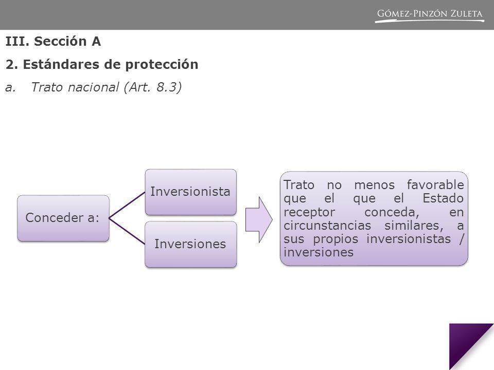 III. Sección A 2. Estándares de protección. Trato nacional (Art. 8.3)