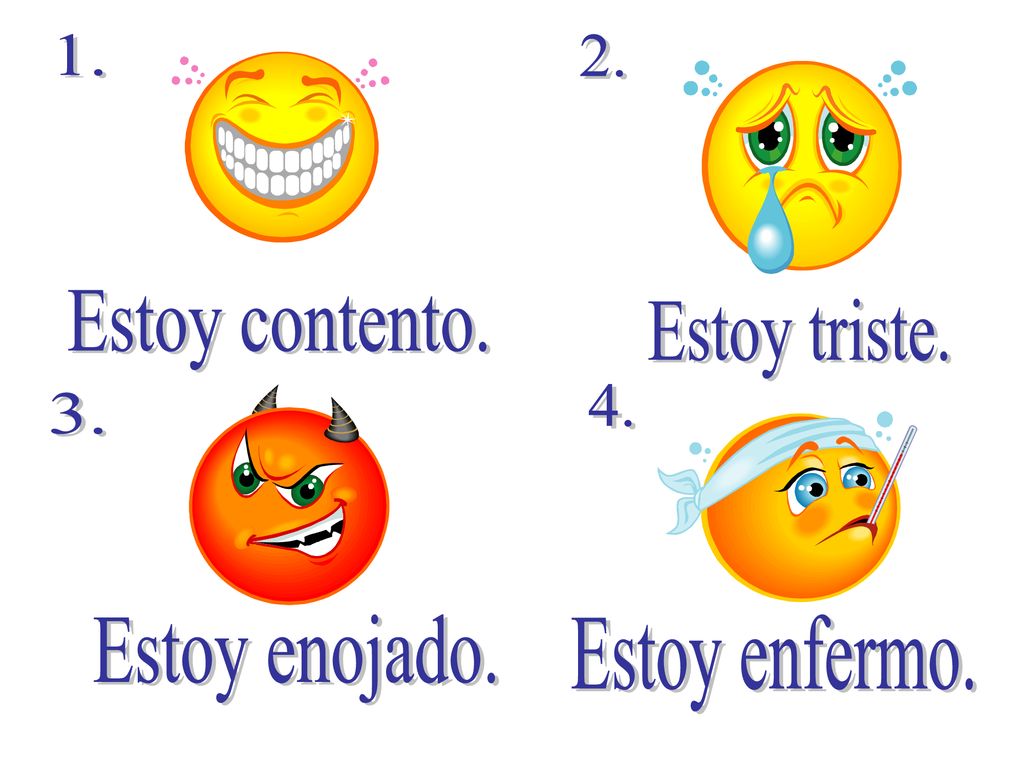 1. 2. Estoy contento. Estoy triste Estoy enojado. Estoy enfermo.