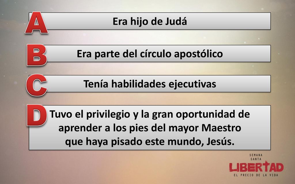 A B C D Era hijo de Judá Era parte del círculo apostólico