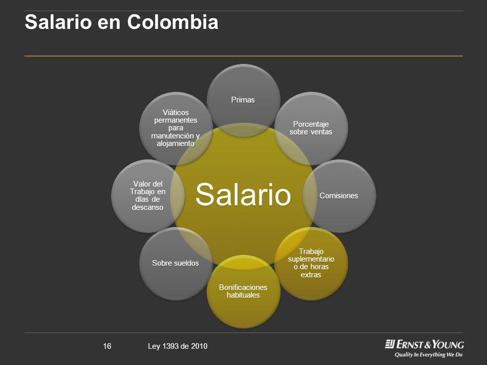 Salario en Colombia Salario Primas Porcentaje sobre ventas Comisiones