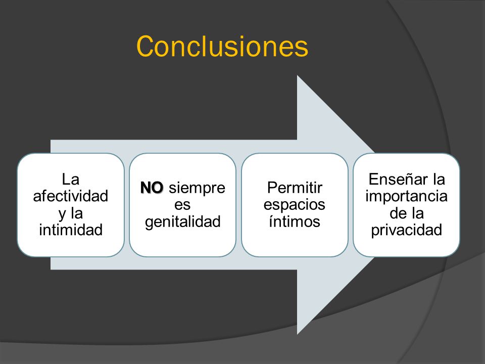 Conclusiones La afectividad y la intimidad NO siempre es genitalidad
