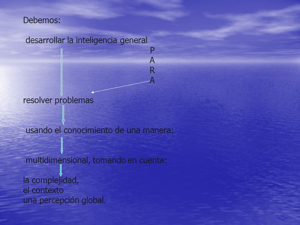 Debemos: desarrollar la inteligencia general. P. A. R. resolver problemas. usando el conocimiento de una manera: