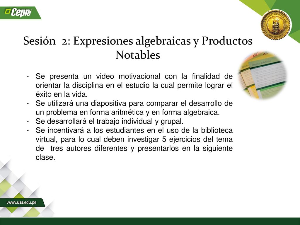 Sesión 2: Expresiones algebraicas y Productos Notables