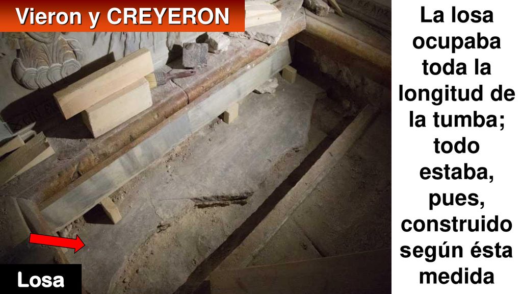 Vieron y CREYERON La losa ocupaba toda la longitud de la tumba; todo estaba, pues, construido según ésta medida.