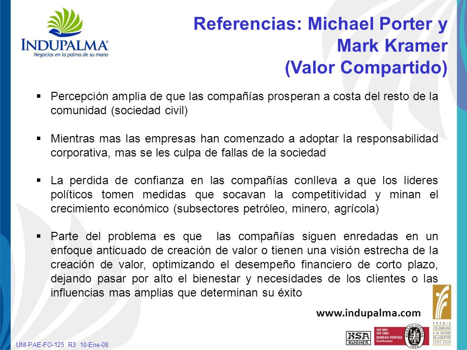 Referencias: Michael Porter y Mark Kramer (Valor Compartido)