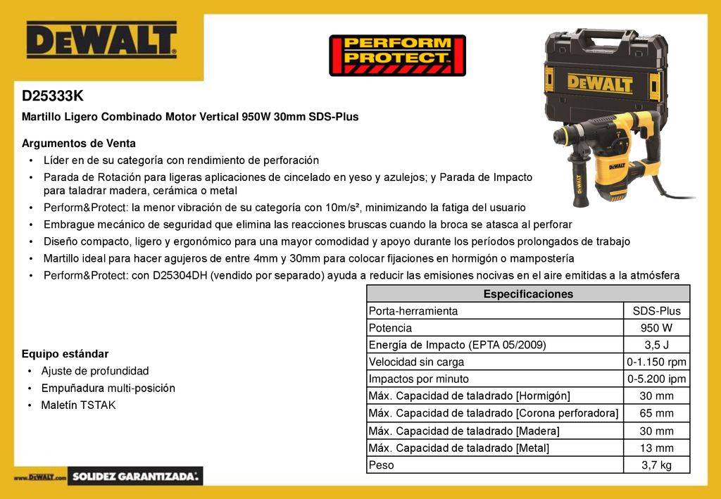 D25333K Martillo Ligero Combinado Motor Vertical 950W 30mm SDS-Plus