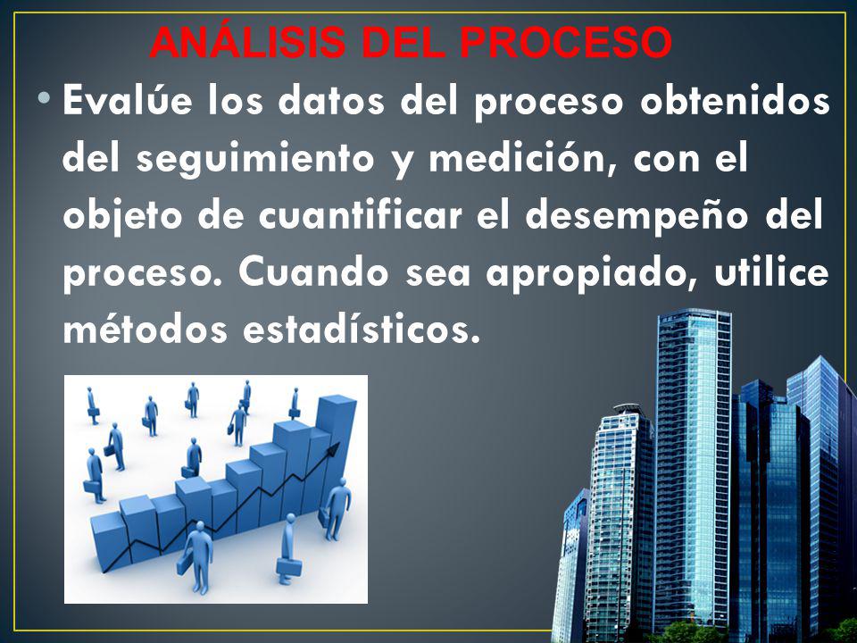 Evalúe los datos del proceso obtenidos del seguimiento y medición, con el objeto de cuantificar el desempeño del proceso. Cuando sea apropiado, utilice métodos estadísticos.