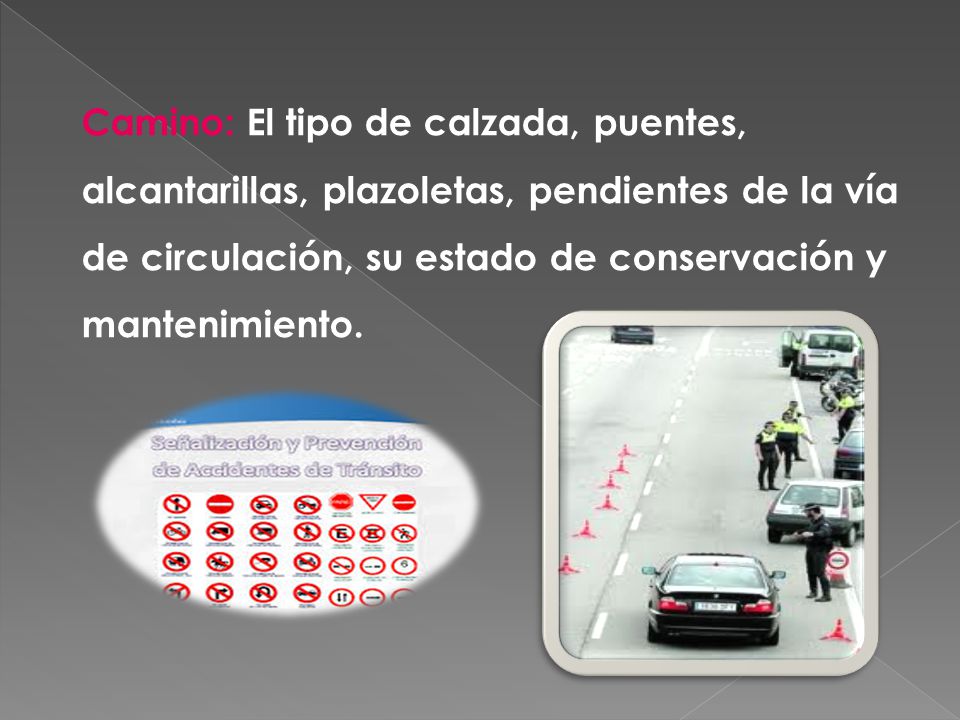 Camino: El tipo de calzada, puentes, alcantarillas, plazoletas, pendientes de la vía de circulación, su estado de conservación y mantenimiento.