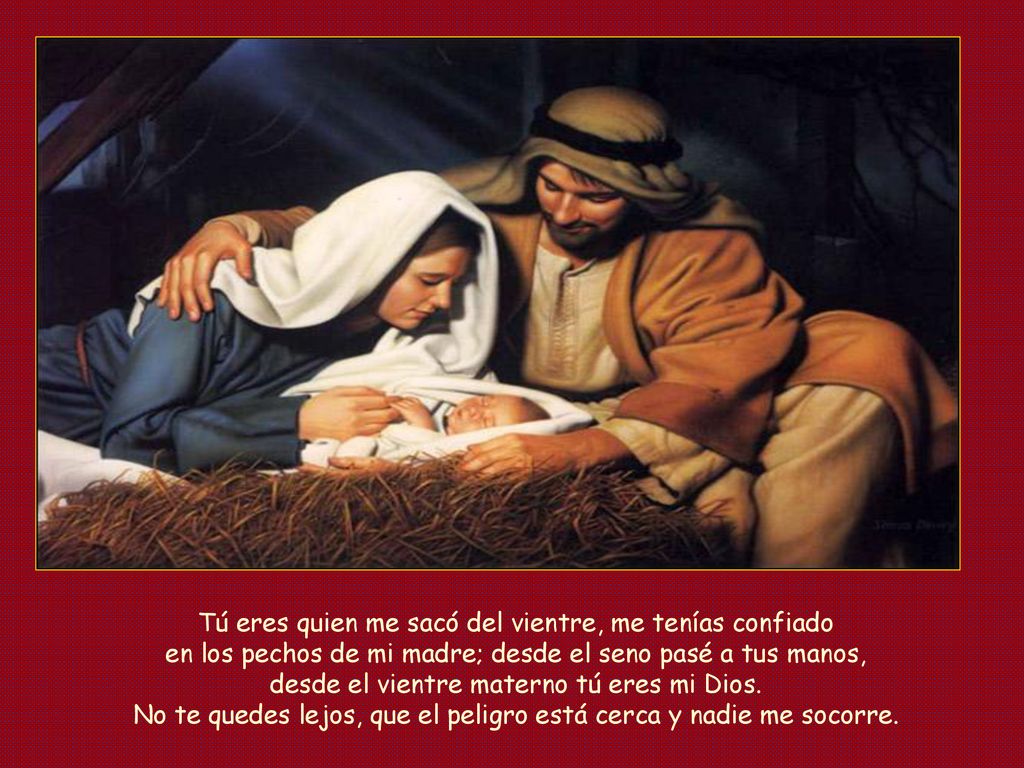 Tú eres quien me sacó del vientre, me tenías confiado en los pechos de mi madre; desde el seno pasé a tus manos, desde el vientre materno tú eres mi Dios.