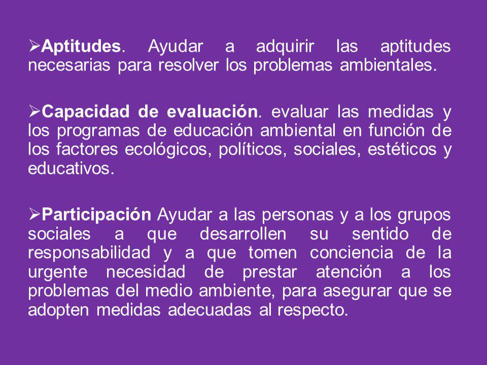 Aptitudes. Ayudar a adquirir las aptitudes necesarias para resolver los problemas ambientales.