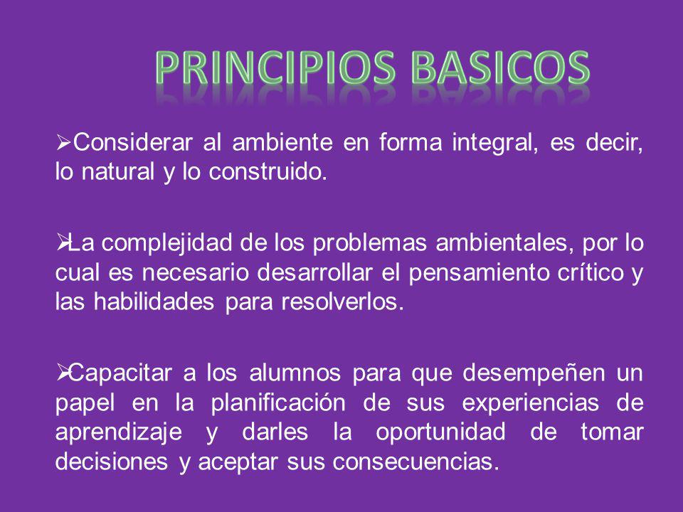 Principios basicos Considerar al ambiente en forma integral, es decir, lo natural y lo construido.