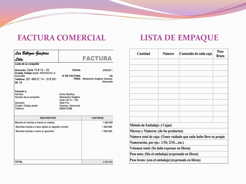 FACTURA COMERCIAL LISTA DE EMPAQUE
