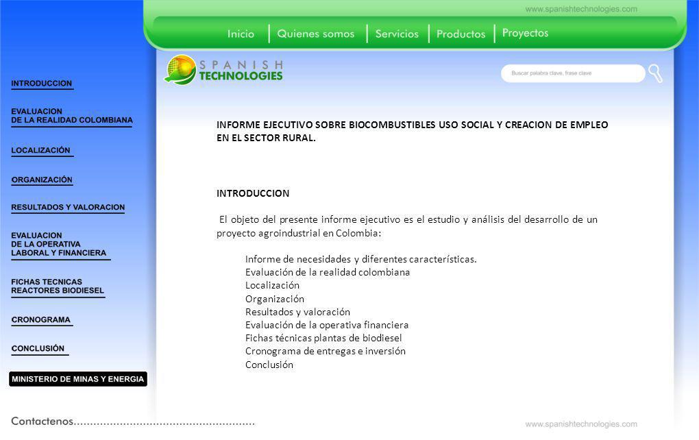 INFORME EJECUTIVO SOBRE BIOCOMBUSTIBLES USO SOCIAL Y CREACION DE EMPLEO EN EL SECTOR RURAL.