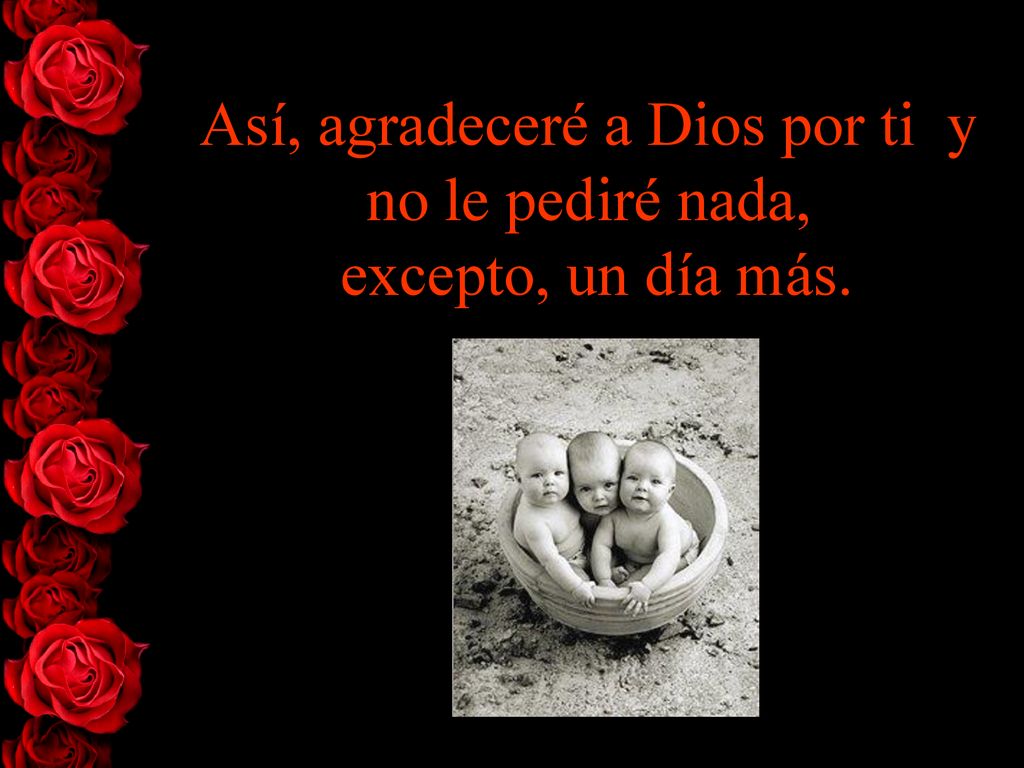 Así, agradeceré a Dios por ti y no le pediré nada, excepto, un día más.