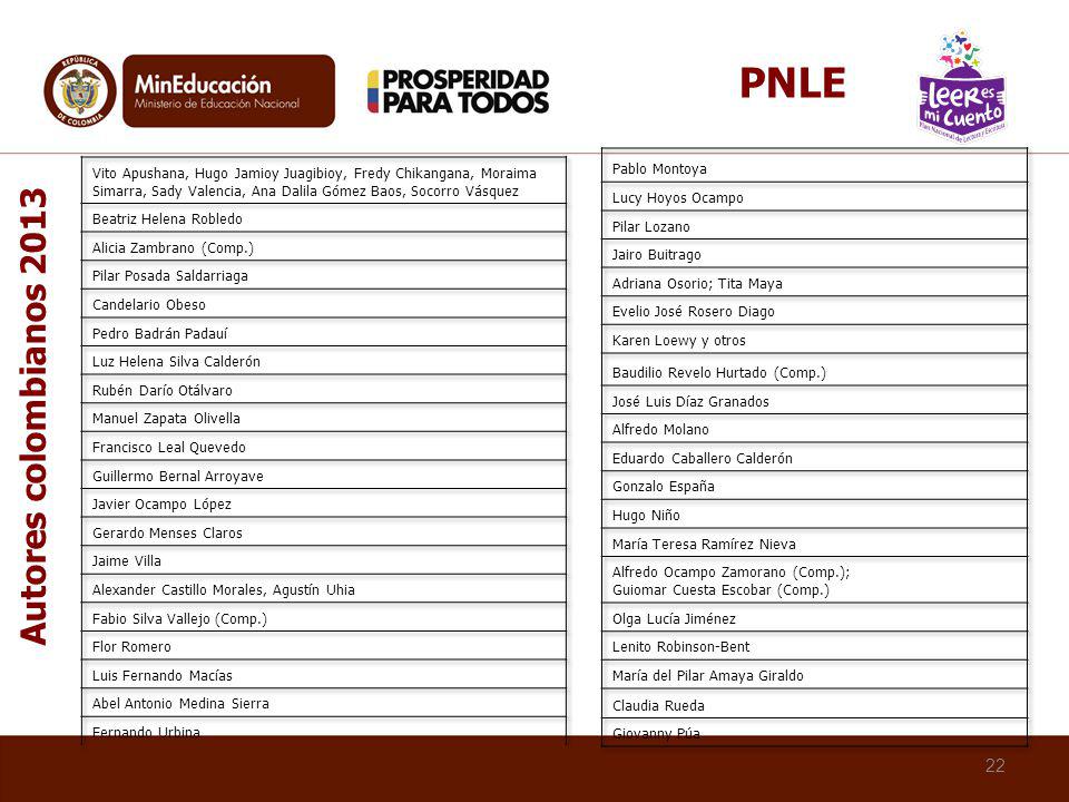 PNLE Autores colombianos 2013 Pablo Montoya Lucy Hoyos Ocampo
