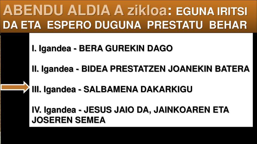 ABENDU ALDIA A zikloa: EGUNA IRITSI DA ETA ESPERO DUGUNA PRESTATU BEHAR