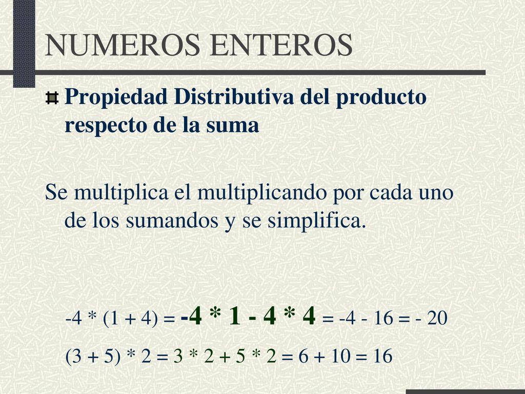 NUMEROS ENTEROS Propiedad Distributiva del producto respecto de la suma.