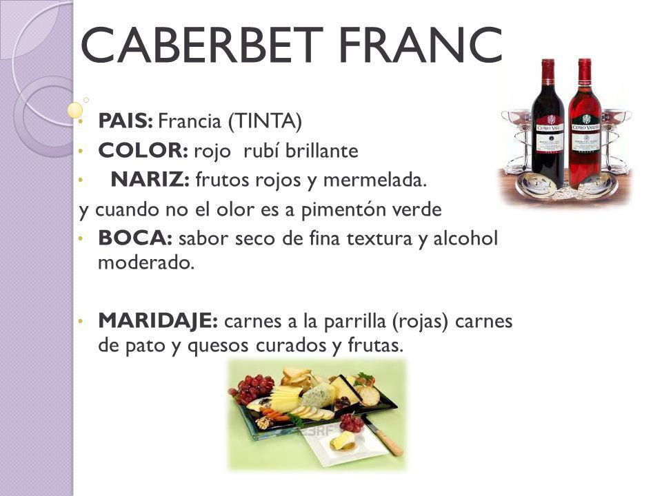 CABERBET FRANC PAIS: Francia (TINTA) COLOR: rojo rubí brillante