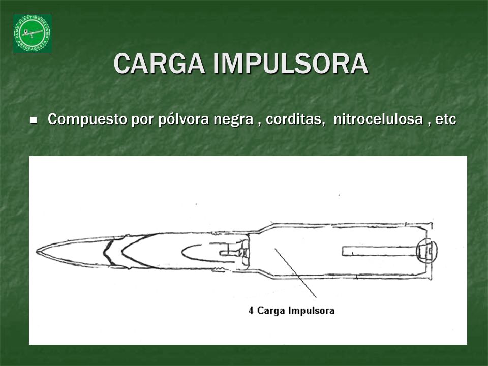 CARGA IMPULSORA Compuesto por pólvora negra , corditas, nitrocelulosa , etc