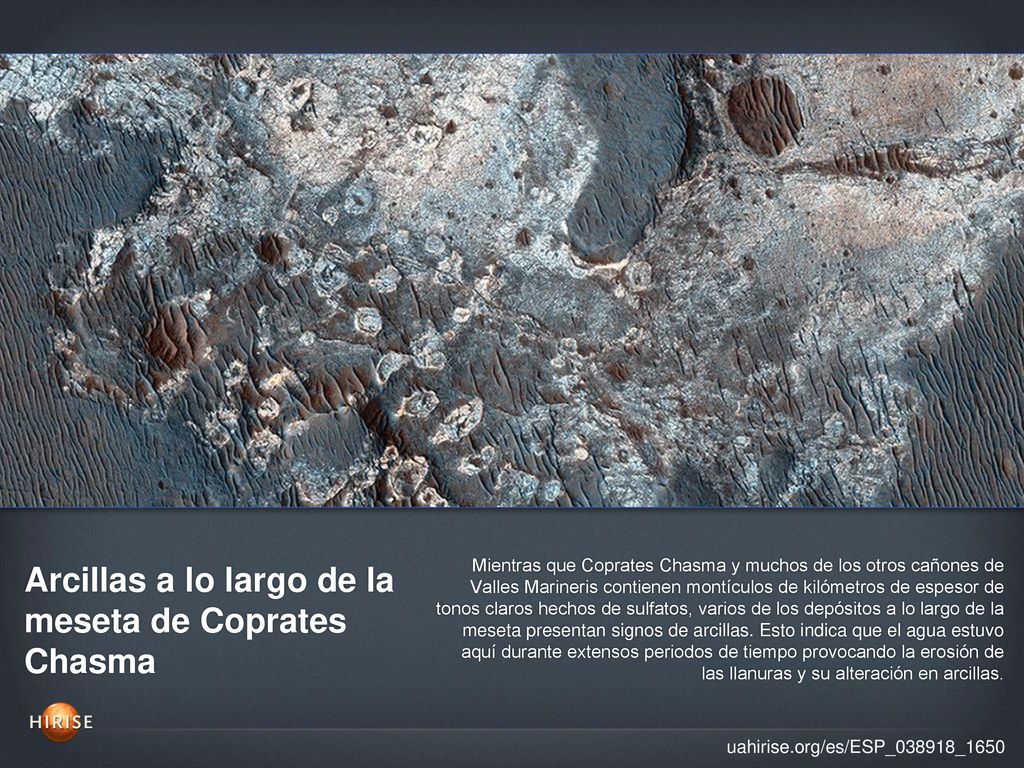 Arcillas a lo largo de la meseta de Coprates Chasma