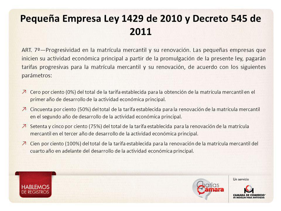 Pequeña Empresa Ley 1429 de 2010 y Decreto 545 de 2011
