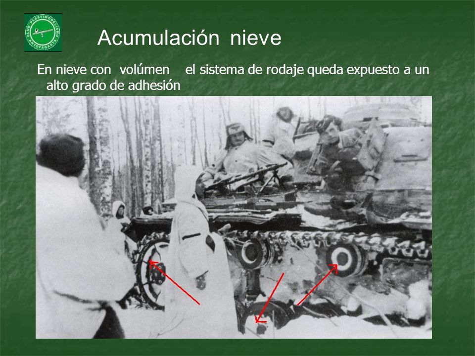 Acumulación nieve En nieve con volúmen el sistema de rodaje queda expuesto a un alto grado de adhesión.