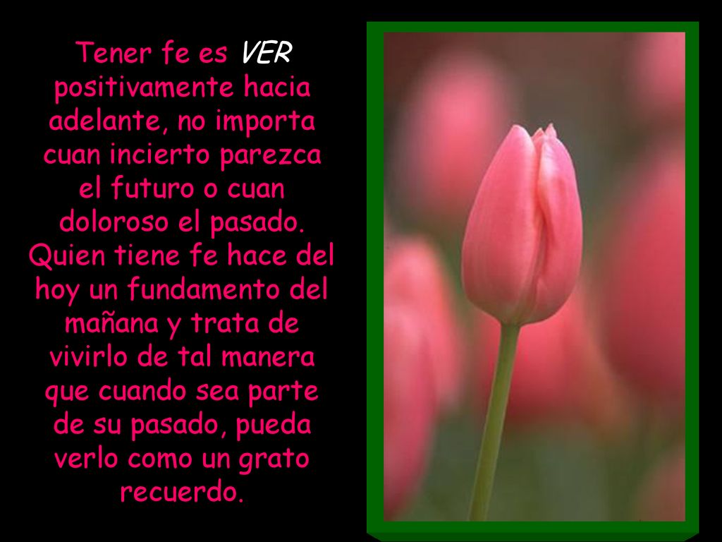 Tener fe es VER positivamente hacia adelante, no importa cuan incierto parezca el futuro o cuan doloroso el pasado.