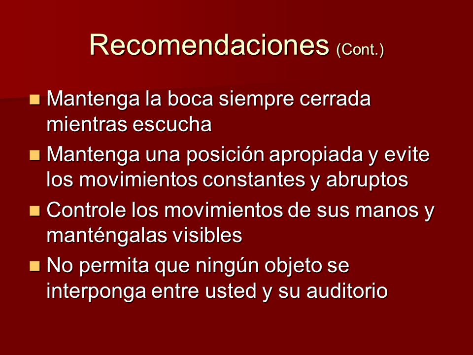 Recomendaciones (Cont.)