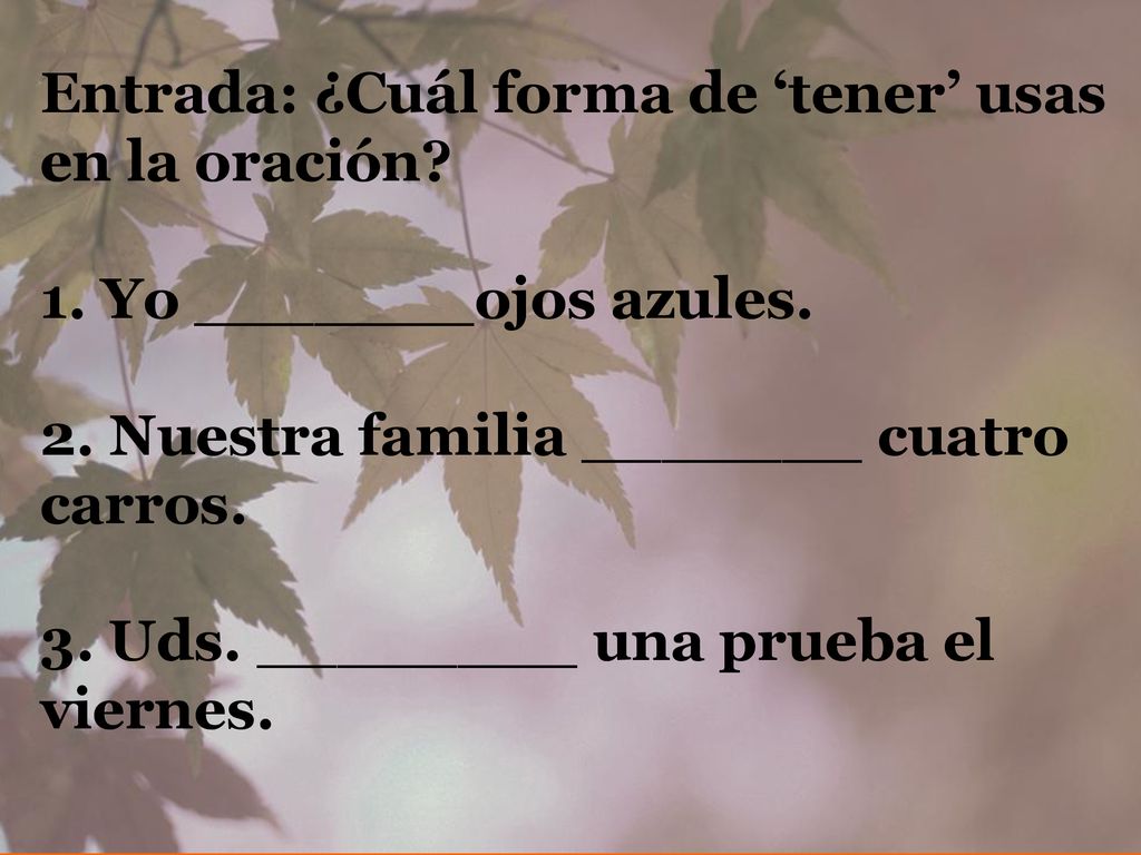 Entrada: ¿Cuál forma de ‘tener’ usas en la oración. 1