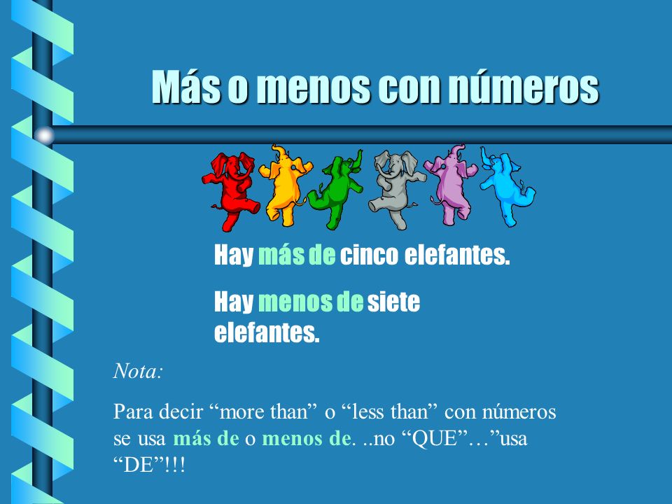 Más o menos con números Hay más de cinco elefantes.