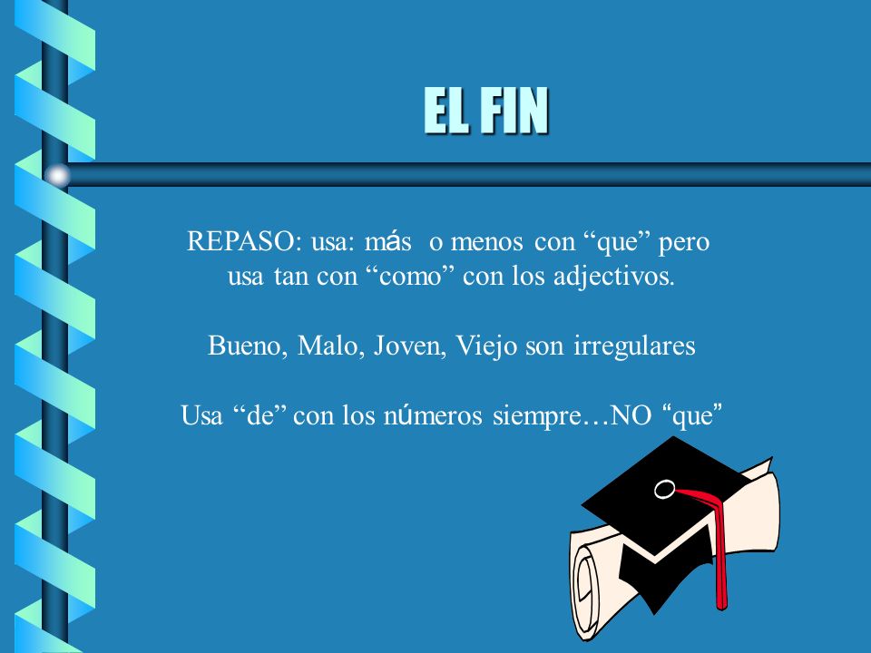 EL FIN REPASO: usa: más o menos con que pero