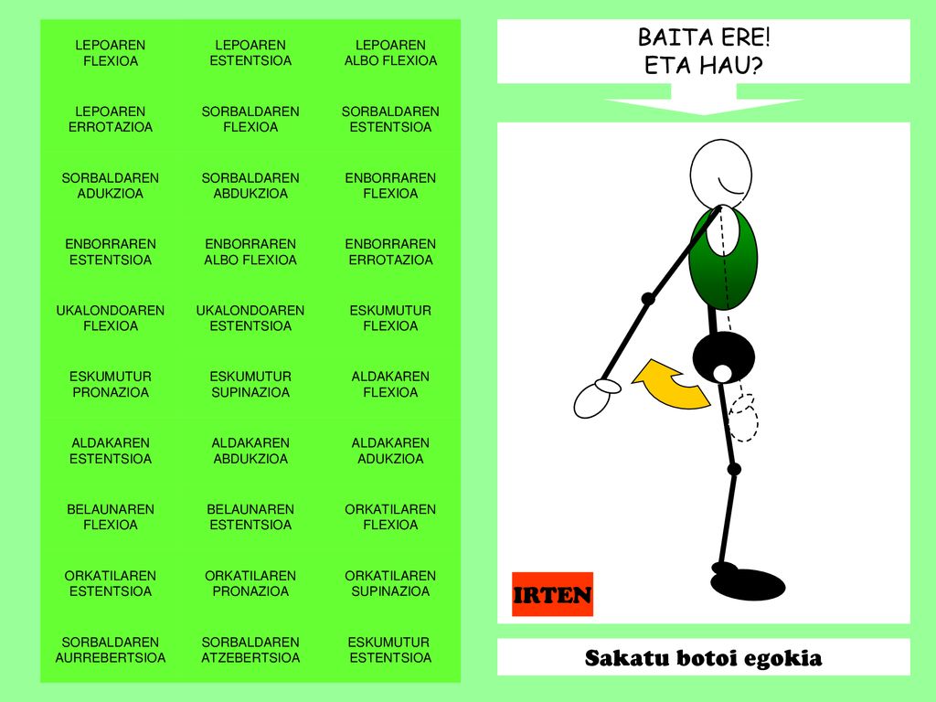 BAITA ERE! ETA HAU IRTEN Sakatu botoi egokia LEPOAREN FLEXIOA