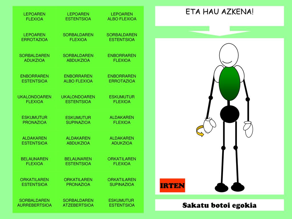 ETA HAU AZKENA! IRTEN Sakatu botoi egokia LEPOAREN FLEXIOA LEPOAREN