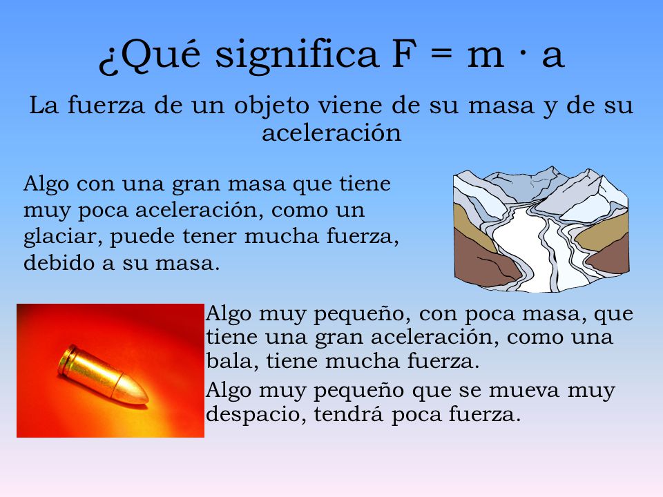 La fuerza de un objeto viene de su masa y de su aceleración