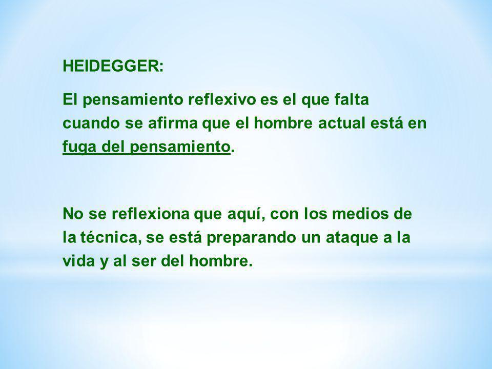 HEIDEGGER: El pensamiento reflexivo es el que falta cuando se afirma que el hombre actual está en fuga del pensamiento.