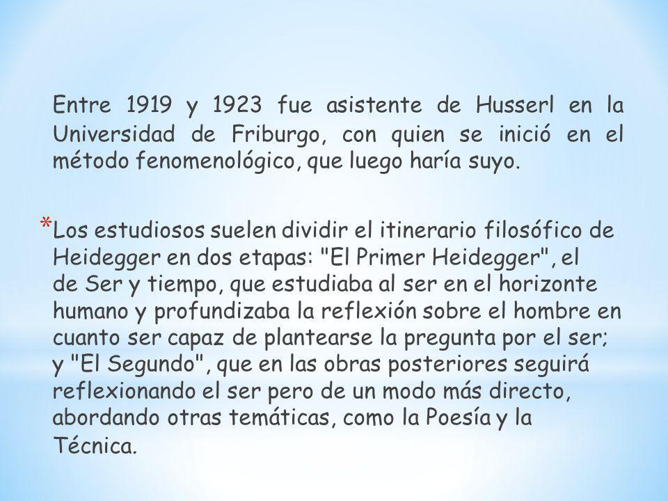 Entre 1919 y 1923 fue asistente de Husserl en la Universidad de Friburgo, con quien se inició en el método fenomenológico, que luego haría suyo.