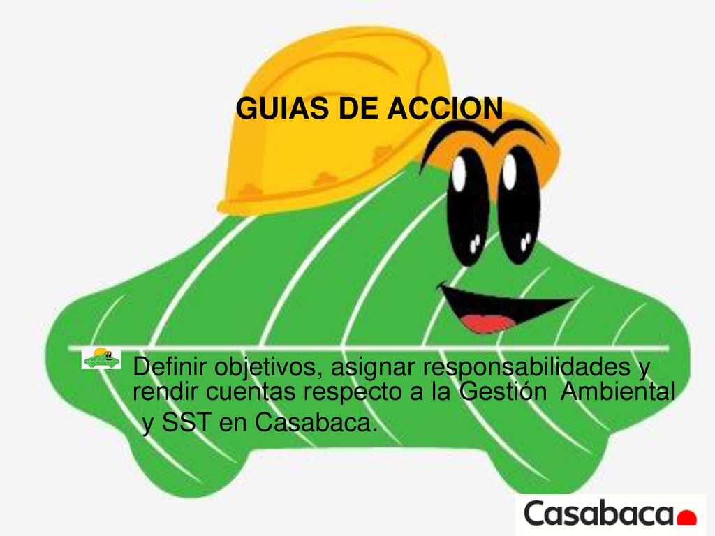 GUIAS DE ACCION Definir objetivos, asignar responsabilidades y rendir cuentas respecto a la Gestión Ambiental.