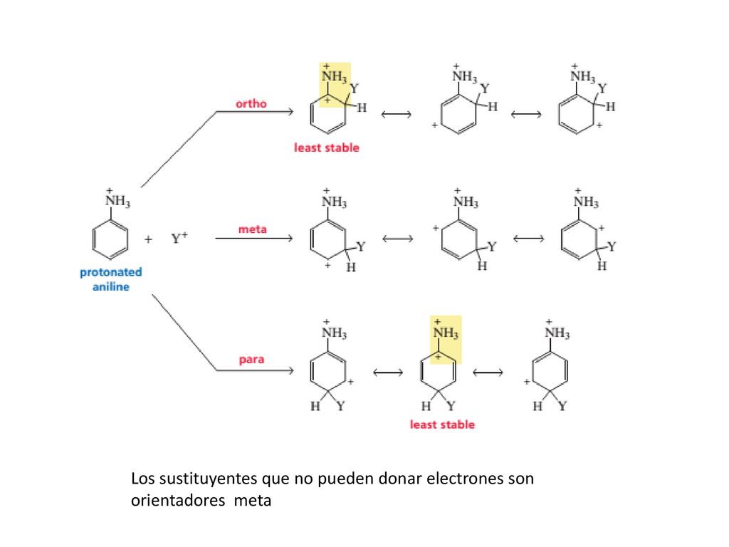 Los sustituyentes que no pueden donar electrones son orientadores meta