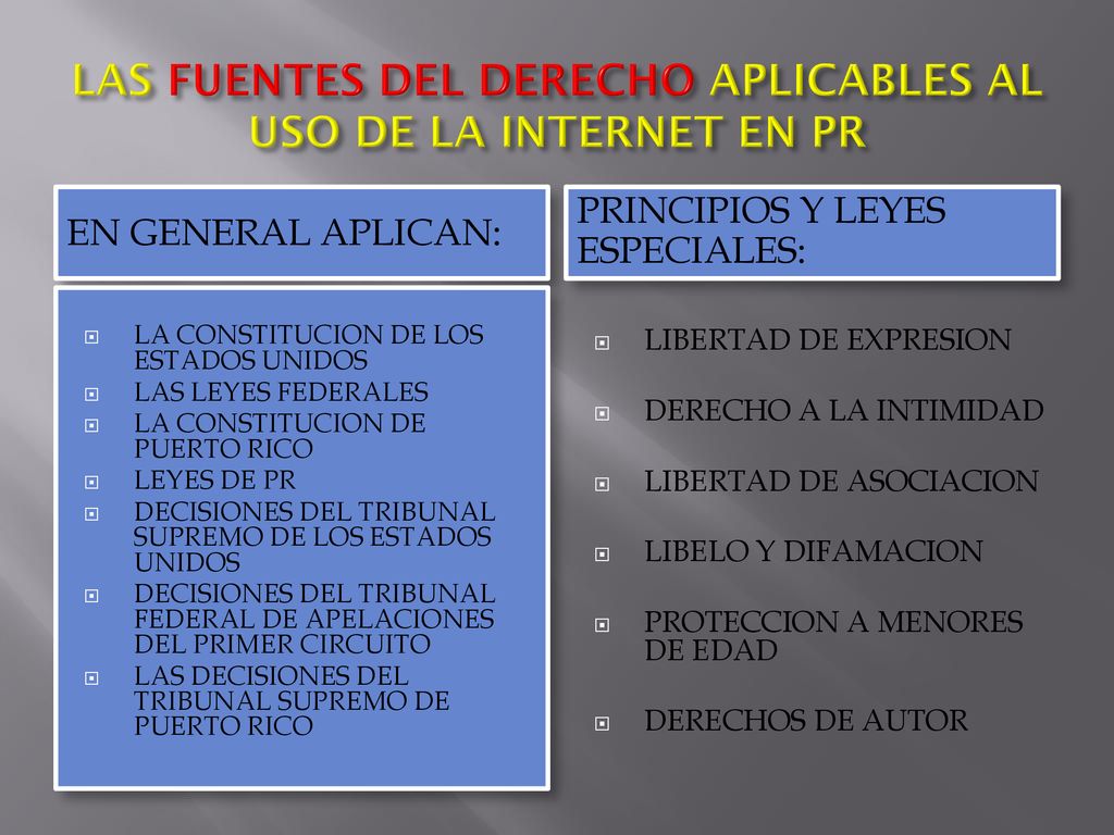 LAS FUENTES DEL DERECHO APLICABLES AL USO DE LA INTERNET EN PR