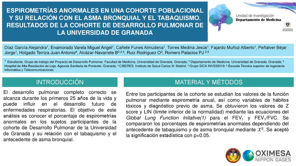 ESPIROMETRÍAS ANORMALES EN UNA COHORTE POBLACIONAL Y SU RELACIÓN CON EL ASMA BRONQUIAL Y EL TABAQUISMO. RESULTADOS DE LA COHORTE DE DESARROLLO PULMONAR DE LA UNIVERSIDAD DE GRANADA