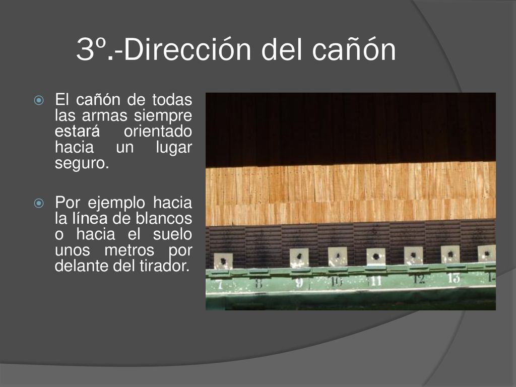 3º.-Dirección del cañón El cañón de todas las armas siempre estará orientado hacia un lugar seguro.