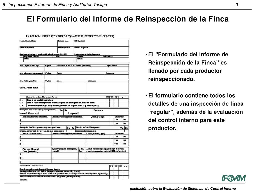 El Formulario del Informe de Reinspección de la Finca
