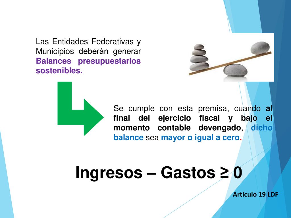 Las Entidades Federativas y Municipios deberán generar Balances presupuestarios sostenibles.