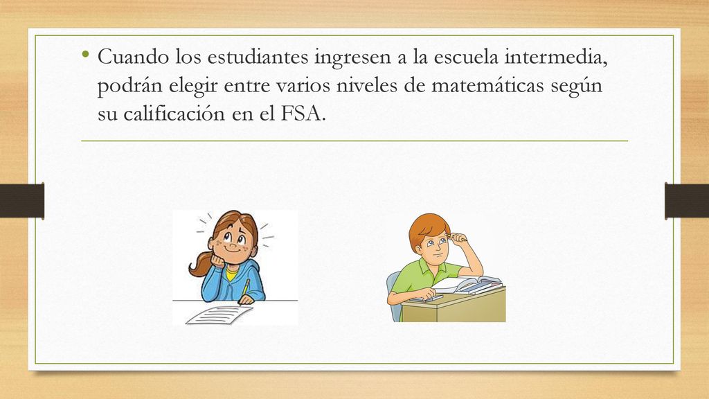 Cuando los estudiantes ingresen a la escuela intermedia, podrán elegir entre varios niveles de matemáticas según su calificación en el FSA.