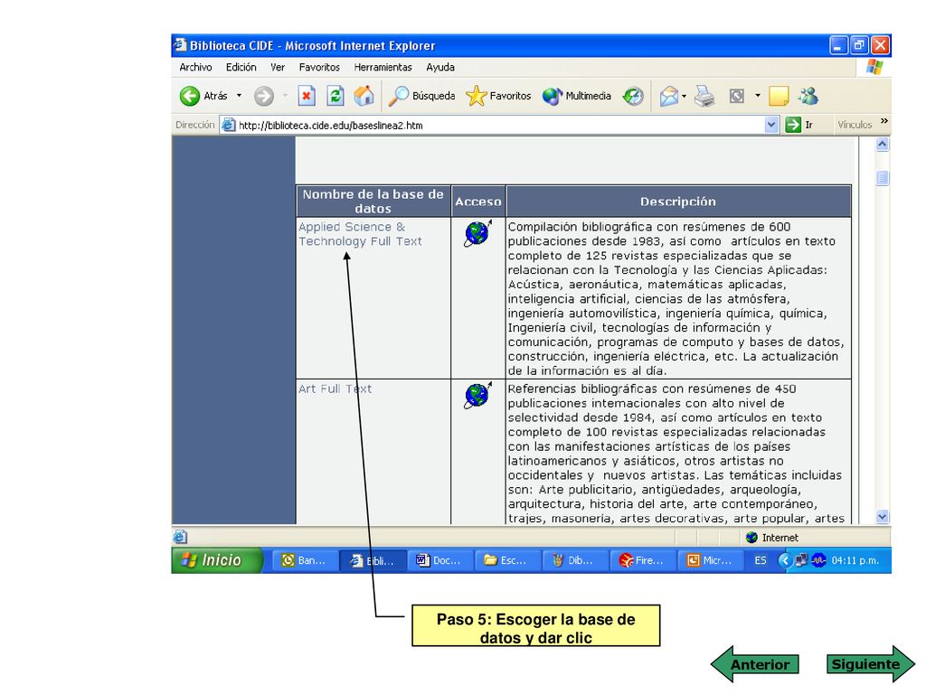 Paso 5: Escoger la base de datos y dar clic