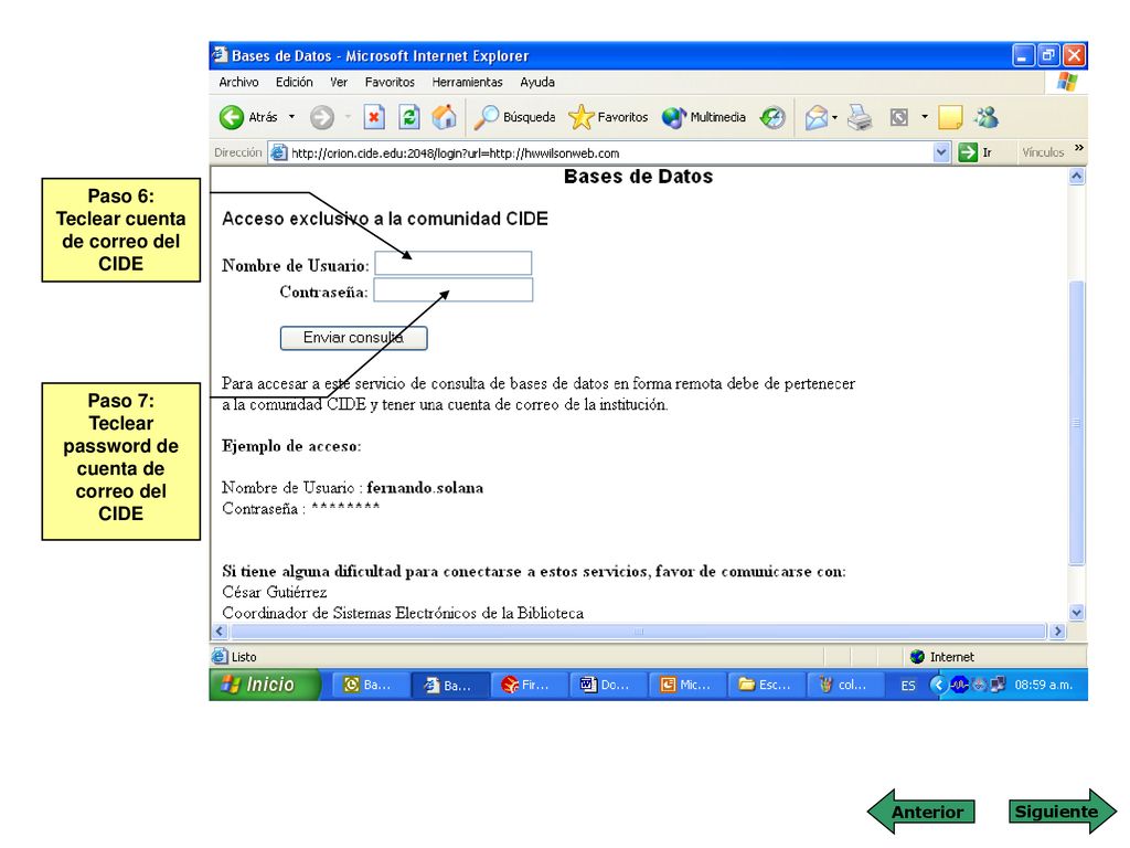 Paso 6: Teclear cuenta de correo del CIDE