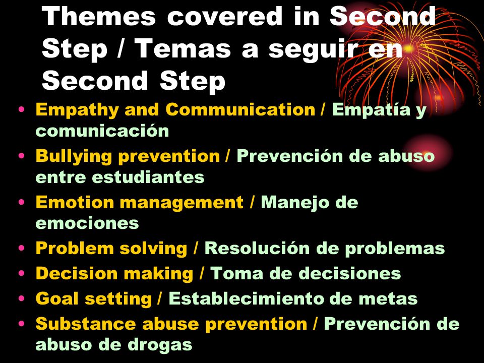 Themes covered in Second Step / Temas a seguir en Second Step
