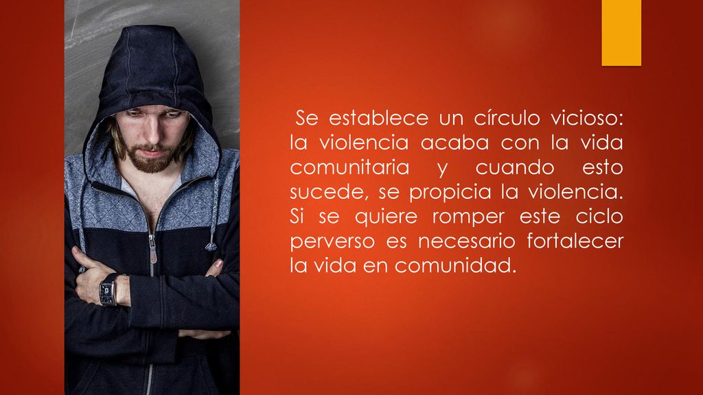 Se establece un círculo vicioso: la violencia acaba con la vida comunitaria y cuando esto sucede, se propicia la violencia.