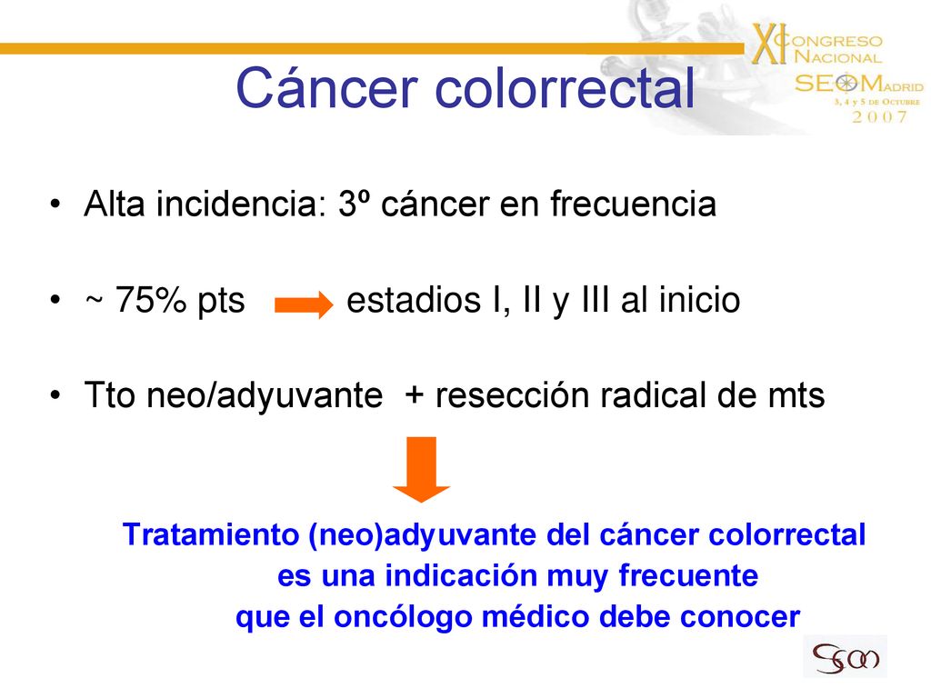 Cáncer colorrectal Alta incidencia: 3º cáncer en frecuencia